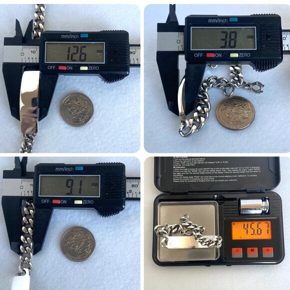 VTG Elco Solid Sterling Silver 925 Chunky Unisex ID Curb Chain Bracelet 7.75" - Picture 12 of 16